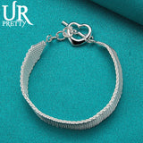 925 Silver Heart OT Chain Bracelet Wedding Engagement Party Charm Jewelry