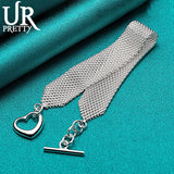 925 Silver Heart OT Chain Bracelet Wedding Engagement Party Charm Jewelry