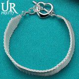 925 Silver Heart OT Chain Bracelet Wedding Engagement Party Charm Jewelry