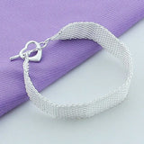 925 Silver Woven Heart OT Chain Bracelet Wedding Engagement Charm Jewelry