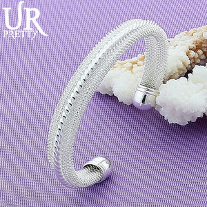 925 Silver Woven Mesh Bangle Bracelet Women's Jewelry Wedding Party Gift