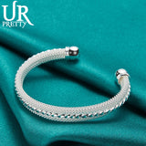 925 Silver Woven Mesh Bangle Bracelet Women's Jewelry Wedding Party Gift