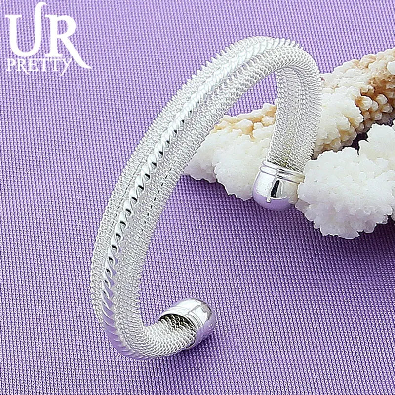 925 Silver Woven Mesh Bangle Bracelet Women's Jewelry Wedding Party Gift