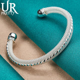 925 Silver Woven Mesh Bangle Bracelet Women's Jewelry Wedding Party Gift