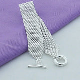925 Silver Woven OT Chain Bracelet Wedding Engagement Party Jewelry