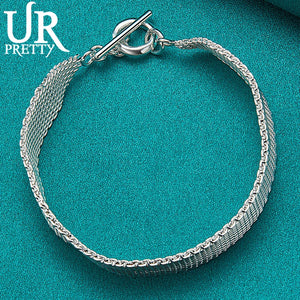 925 Silver Woven OT Chain Bracelet For Men Women Wedding Party