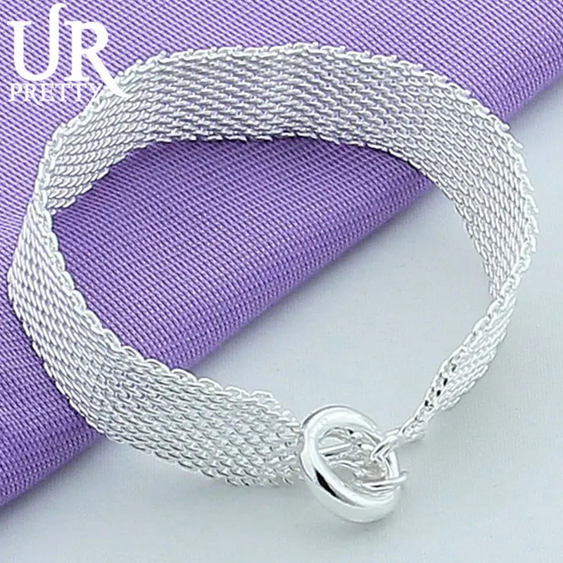 925 Silver Woven OT Chain Bracelet Wedding Engagement Party Jewelry