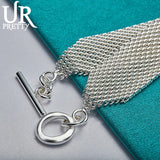925 Silver Woven OT Chain Bracelet Wedding Engagement Party Jewelry