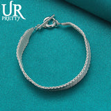 925 Silver Woven OT Chain Bracelet Wedding Engagement Party Jewelry
