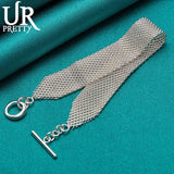 925 Silver Woven OT Chain Bracelet For Men Women Wedding Party