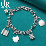 925 Sterling Silver Heart Lock Chain Bracelet Wedding Charm Jewelry