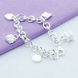 925 Sterling Silves Round Lock Heart Chain Bracelet Wedding Charm