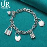 925 Sterling Silver Heart Lock Chain Bracelet Wedding Charm Jewelry