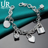 925 Sterling Silver Heart Lock Chain Bracelet Wedding Charm Jewelry