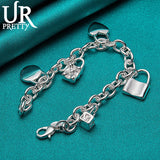 925 Sterling Silver Heart Lock Chain Bracelet Wedding Charm Jewelry
