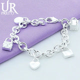 925 Sterling Silves Round Lock Heart Chain Bracelet Wedding Charm