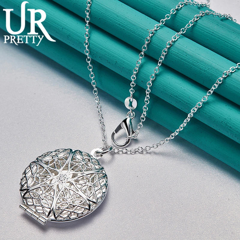 925 Silver Flower Frame Necklace 16-30 Inch Chain Wedding Jewelry