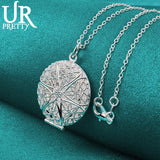 925 Silver Flower Frame Necklace 16-30 Inch Chain Wedding Jewelry
