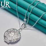 925 Silver Flower Frame Necklace 16-30 Inch Chain Wedding Jewelry