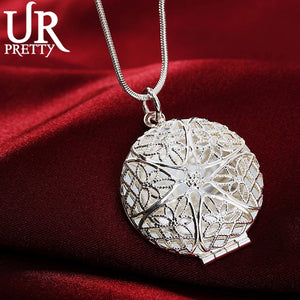 925 Silver Flower Frame Necklace 16-30 Inch Chain Wedding Jewelry
