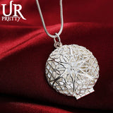 925 Silver Flower Frame Necklace 16-30 Inch Chain Wedding Jewelry