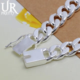 925 Sterling Silver Mens Geometric Bracelet 10MM Chain Jewelry