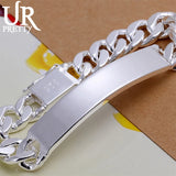 925 Sterling Silver Mens Geometric Bracelet 10MM Chain Jewelry