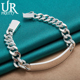 925 Sterling Silver Mens Geometric Bracelet 10MM Chain Jewelry