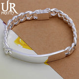 925 Sterling Silver Mens Geometric Bracelet 10MM Chain Jewelry