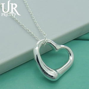 925 Sterling Silver Heart Chain Pendant Necklace Women Jewelry Gift