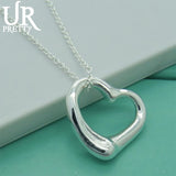 925 Sterling Silver Heart Chain Pendant Necklace Women Jewelry Gift
