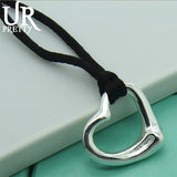 925 Sterling Silver Heart Chain Pendant Necklace Women Jewelry Gift