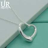 925 Sterling Silver Heart Chain Pendant Necklace Women Jewelry Gift