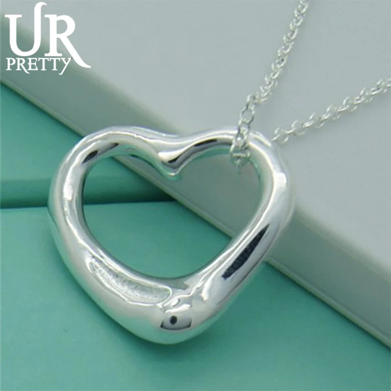 925 Sterling Silver Heart Chain Pendant Necklace Women Jewelry Gift