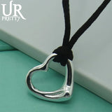 925 Sterling Silver Heart Chain Pendant Necklace Women Jewelry Gift