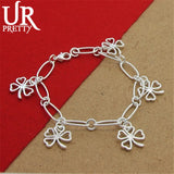 925 Silver 4 Leaf Clover Paper Clip Bracelet Men Women