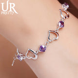 925 Silver Heart Purple Crystal Zircon Bracelet Engagement Gift