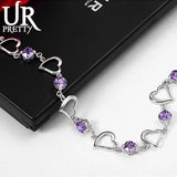 925 Silver Heart Purple Crystal Zircon Bracelet Engagement Gift