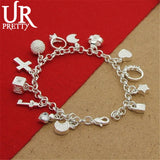 925 Silver Bracelet with Zircon Pendants for Women