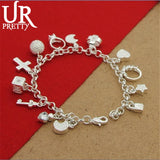 925 Silver Bracelet with Zircon Pendants for Women