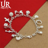 925 Silver Bracelet with Zircon Pendants for Women