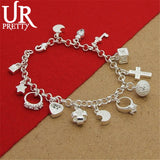 925 Silver Bracelet with Zircon Pendants for Women