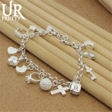 925 Silver Bracelet with Zircon Pendants for Women