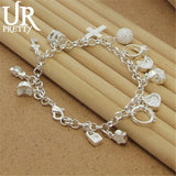 925 Silver Bracelet with Zircon Pendants for Women