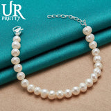 8mm Pearl Bracelet 925 Silver Buckle Wedding Charm Jewelry