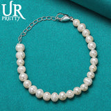 8mm Pearl Bracelet 925 Silver Buckle Woman Wedding Charm Jewelry