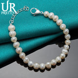 8mm Pearl Bracelet 925 Silver Buckle Wedding Charm Jewelry