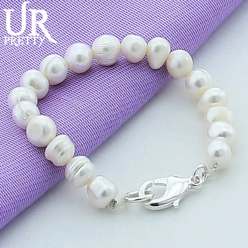 8mm Pearl Bracelet 925 Silver Buckle Woman Wedding Charm Jewelry