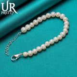 8mm Pearl Bracelet 925 Silver Buckle Wedding Charm Jewelry