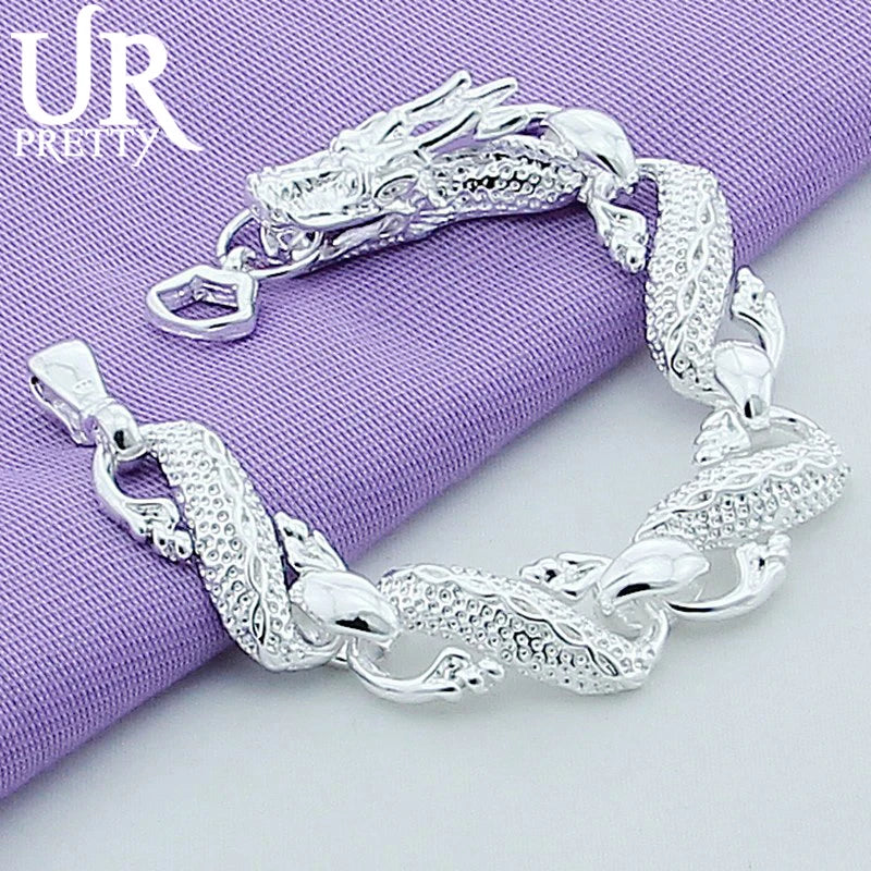 925 Silver Chinese Dragon Chain Bracelet for Men Jewelry Gift